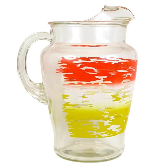 Sunset Stripes Mid-Century 64-Ounce Ice Lip Pitcher 2 Quart Glass Serveware - Picture 3 of 6